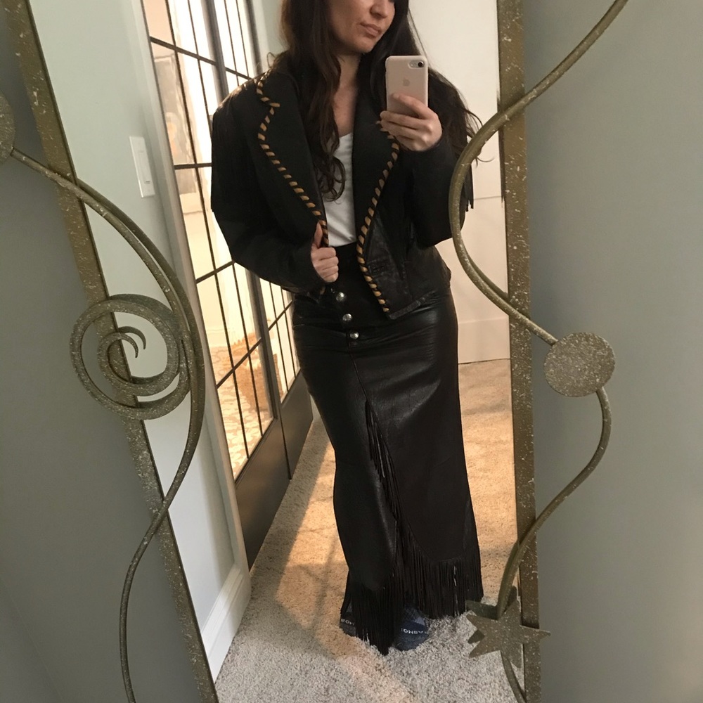 Vintage genuine leather jacket & full length skirt